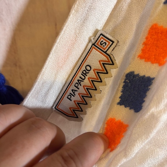 Pia Pauro White Blue and Orange Short Sleeve Romper Tassel Geometric Pattern S - Picture 7 of 8